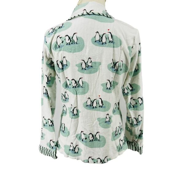 Munki Munki White Penguin Love Flannel Pajama Set Large - Picture 6 of 13